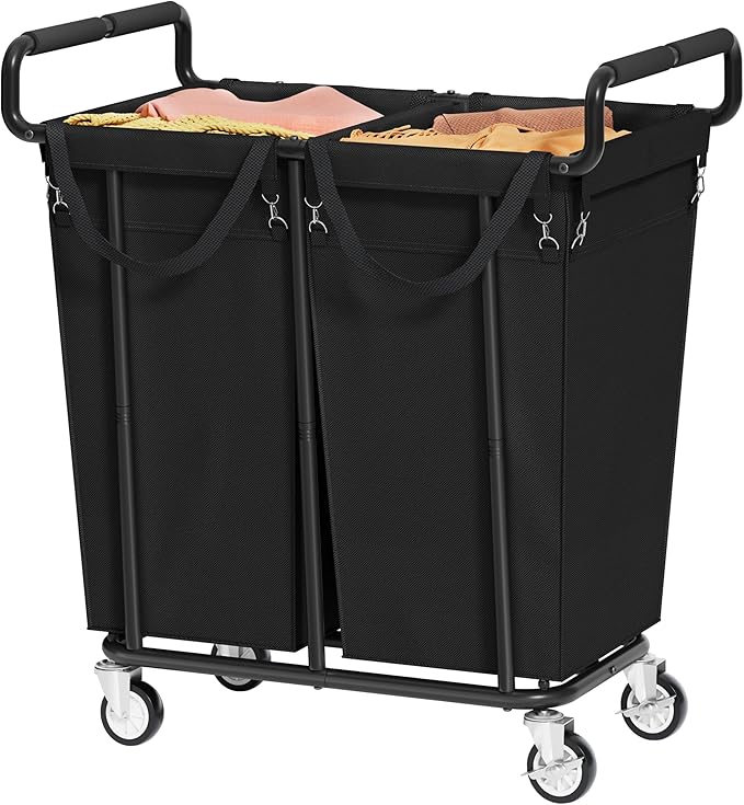 Large Laundry Hamper with Wheels, 2 - Bag 250L Rolling Medium Laundry Basket Sorter Cart, Medium - Sized Laundry Clothes Hamper, Heavy Duty Laundry Basket Organizer for Laundry Room, Bathroom
