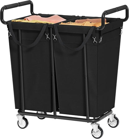 Large Laundry Hamper with Wheels, 2 - Bag 250L Rolling Medium Laundry Basket Sorter Cart, Medium - Sized Laundry Clothes Hamper, Heavy Duty Laundry Basket Organizer for Laundry Room, Bathroom