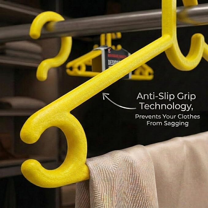 Sturdy Polypropylene Hanger, Pack of 12,Yellow l Cloth Hanger l Dress Hangers l Hanger for Clothes Hanging
