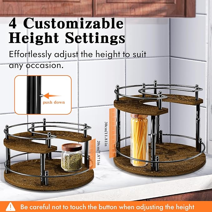 2 Tier Lazy Susan Organizer Turntable for Cabinet U-Shape Spinning Makeup Organizer 11.8" Rotating Spice Rack Height Adjustable, Pantry, Kitchen Countertop, Party, Bedroom