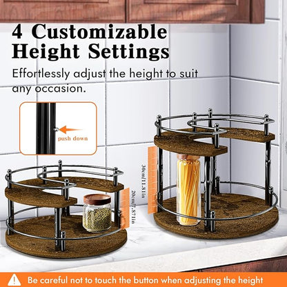 2 Tier Lazy Susan Organizer Turntable for Cabinet U-Shape Spinning Makeup Organizer 11.8" Rotating Spice Rack Height Adjustable, Pantry, Kitchen Countertop, Party, Bedroom