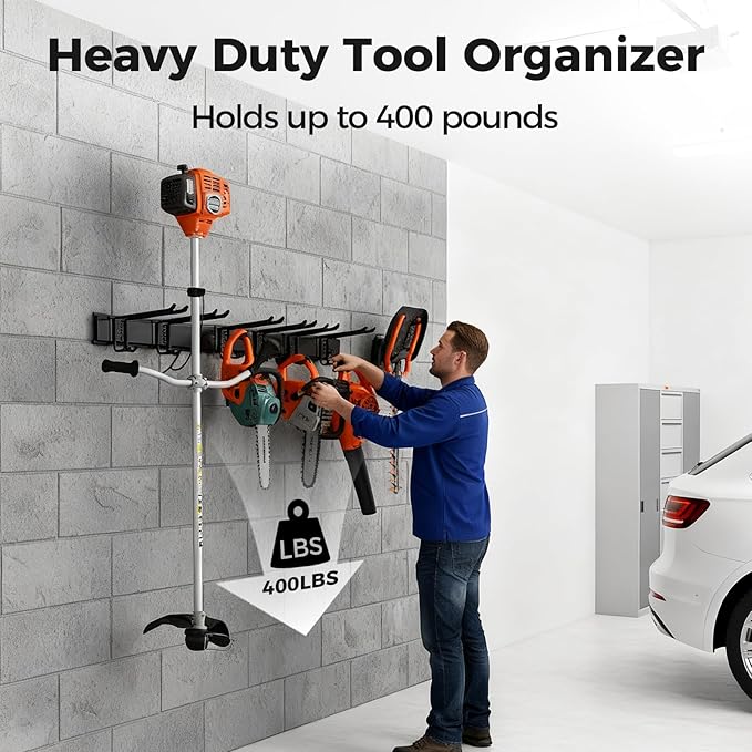 Garage Tool Organizer 48in - Heavy Duty Wall Mount Tool Storage Rack Load 350lb Garage Organization for Mop Rake Broom Shovel Folding Chair