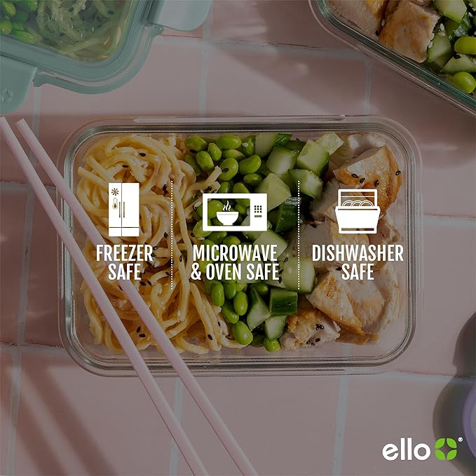 Ello Color Lock 20PC Mixed Glass Food Storage Sets, Leak-Proof Glass Food Storage Containers with Airtight BPA-Free Plastic Lids, Dishwasher, Microwave, and Freezer Safe, Desert Festival