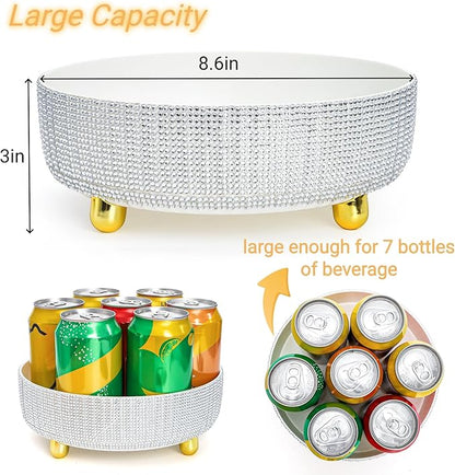 Makeup Perfume Organizer, 360 Degree Rotating Lazy Susan Cosmetic Tray, Large Capacity Rhinestone Bling Bathroom Skincare Lotion Holder Case for Vanity, Dresser, Desktop
