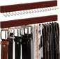 StorageWorks Tie Rack with 20 Hooks, 2-Pack Wall-Mounted Wooden Hangers for Neckties, Belts, Hats, Dark Cherry Color
