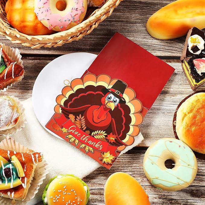 36 Pieces Thanksgiving Utensil Cutlery Holders Cutlery Wraps Bag with Maple Leaf and Turkey Give Thanks Cutlery Pouch Holder Silverware Pouch Bags for Fall Harvest Party Supplies Thanksgiving Decor