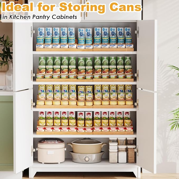 3-Tier Extra-Long Expandable Bamboo Can Rack for Pantry – Adjustable Pantry Can Organizer, Large Capacity Holds up to 45 Cans, Pantry Shelf & Countertop Storage (Patent Pending)