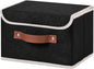 Storage Bins Box with Lids Decorative Cotton Linen Fabric Baskets Cubes with Handles PP Plastic Board Foldable Washable Lidded Clothing Shelf Closet Organizer Container (Black, Small)