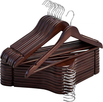 StorageWorks Wooden Hangers 20 Pack, Wood Coat Hangers for Closet, Heavy Duty Clothes Hangers for Suits, Shirts, Pants, Jackets, Walnut Color