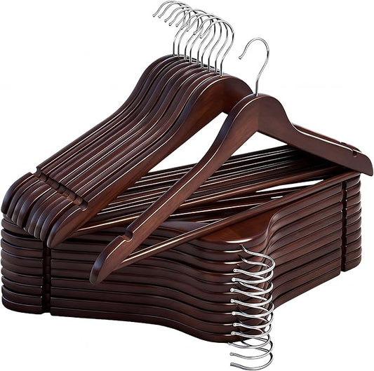 StorageWorks Wooden Hangers 20 Pack, Wood Coat Hangers for Closet, Heavy Duty Clothes Hangers for Suits, Shirts, Pants, Jackets, Walnut Color