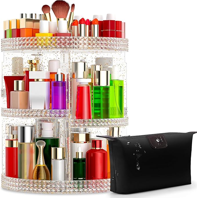 Awenia Makeup Organizer 360-Degree Rotating, Adjustable Makeup Storage, 7 Layers Large Capacity Cosmetic Storage Unit, Fits Different Types of Cosmetics and Accessories, Plus Size with Makeup Bag