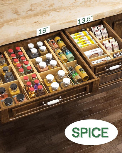kiplant Kitchen Drawer Dividers - Adjustable Drawer Organizer for Clothes, Kitchen, Closet & Office - 8 Pack with Inserts, 13.8-18.8 Inches, Non-Slip Silicone Ends