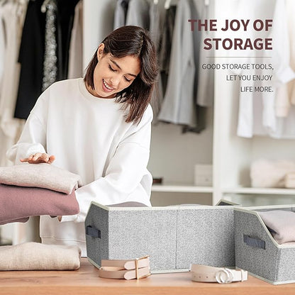 Homsorout Trapezoid Closet Shelf Organizer - Large Baskets for Organizing, Fabric Storage Box for Shelves, Cube Storage Bins for Clothes, Books, Blankets, 3 Pack, Light Gray