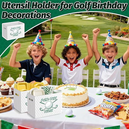 2PCS Golf Utensil Holder Paper Utensil Caddy for Golf Party Decorations Disposable Cutlery Holder with Handles for Birthday Party Supplies Sports Party Favors Par-Tee Time Cutlery Caddy