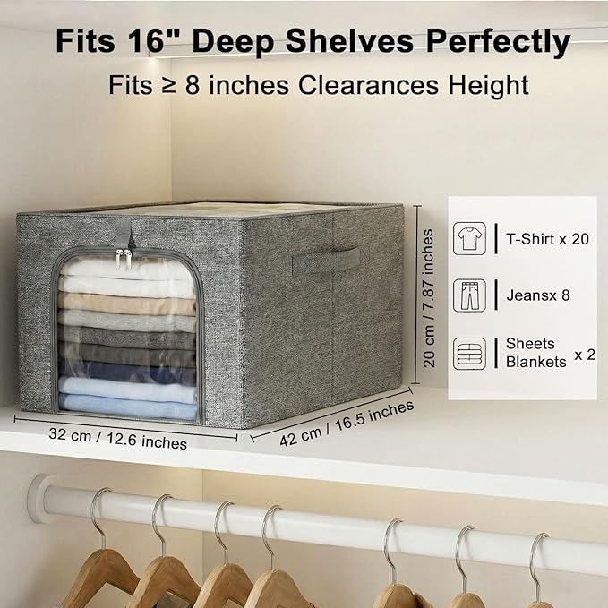 GoMaihe Baby Clothes Storage Bins with Metal Frame, 6-Pack Small Closet Storage Bin with Lid & Clear Window, Nursery Organizer for Baby Clothing, Toddler Kids Storage Boxes, Cationic Fabric 27L