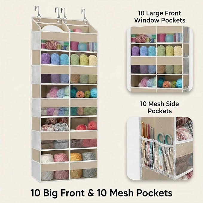 Dual Column Over the Door Organizer with Toiletry Bag - 5 Self Hanging Organizer with 10 Compartments - Heavy Duty Behind the Door Storage for Bedroom, Bathroom, Pantry, Nursery (Grey)