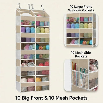 Dual Column Over the Door Organizer with Toiletry Bag - 5 Self Hanging Organizer with 10 Compartments - Heavy Duty Behind the Door Storage for Bedroom, Bathroom, Pantry, Nursery (Grey)
