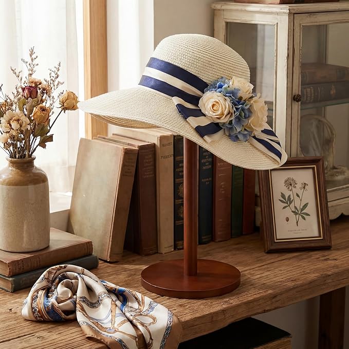 Weysat 4 Pack Wooden Hat Display Stand with Round Base Brown Rustic Vintage Hat Rack Holder for Wig Cap Helmet Boutique Jewelry Organizer for Home Store Tabletop Shelf Decor, 12 x 6 x 4 Inches