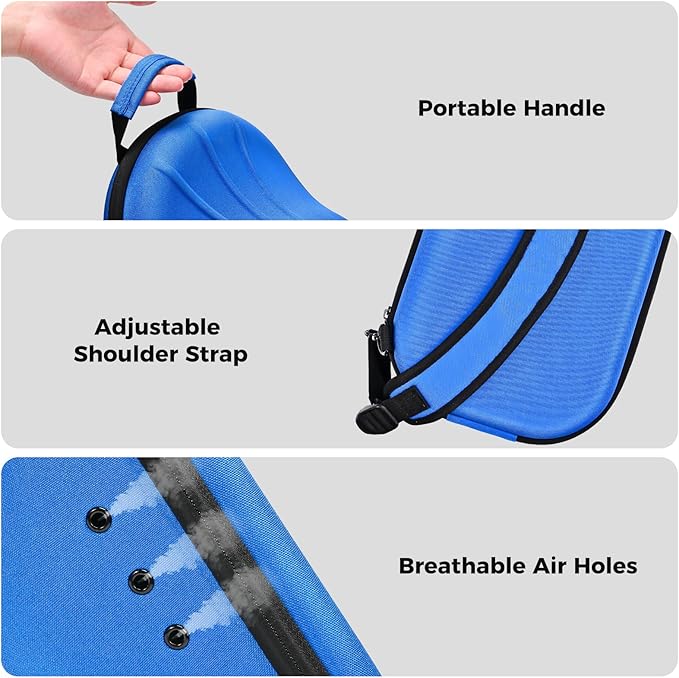 ProCase Hard Hat Travel Case for Baseball Caps, No-Crush Case Holds Up to 7-8 Hats, Adjustable Interior with Shoulder Strap for Travel, Hat Organizer Ball Caps Holder -Blue