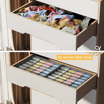 Joyoldelf Sock Drawer Organizer Divider Underwear Organizer 24-cell Fabric Dresser Drawer Organizers Storage Boxes for Socks Lingerie, Handkerchiefs, Ties 4 Pack (Grey)