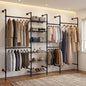 F4 Wall Mounted Closet System, Industrial Pipe Clothing Rack for Hanging Clothes, Heavy Duty Closet Organizer System, Clothes Racks with Shelves & Expandable Rod for Wardrobe, Corner, Black