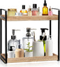 DoubleFill Bathroom Countertop Organizer, 2 Tier Wood Bead Vanity Organizer Tray for Bathroom Cosmetic Skincare Perfume Kitchen Coffee Station Organization(Brown,Classic)