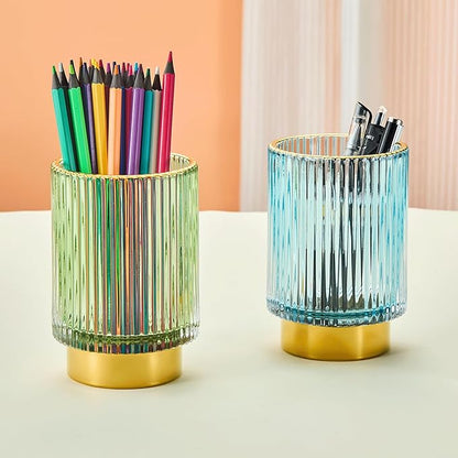 Makeup Brush Holder Organizer,Toothbrush Holders,Desk Pen Pencil Holder,Multifunctional Vintage Glass Brush Cup（L/Green/A3-6-US）