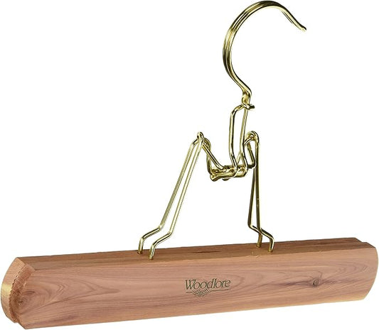 Woodlore Cedar Pant Hanger with Brass Plated All-Steel Fastening Device, 3-Pack