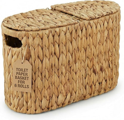 DEILSY™ Natural Water Hyacinth Toilet Paper Basket for 6 Rolls, Slim Toilet Paper Storage Basket with Built-in Handles for Bathroom or Powder Room (6 Rolls)