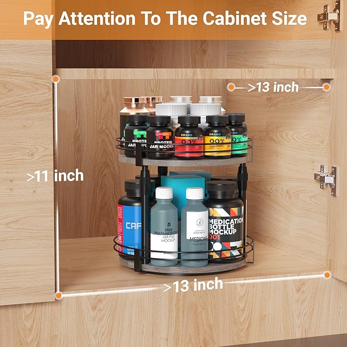 Across-Star Lazy-Susan-Organizer-Spice-Rack, Rotating Spice Organizer For Cabinet Pantry, Seasoning Holder Spice Shelf With Adjustable Height, Kitchen Counter Shelf Countertop Organizer