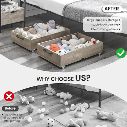TIOPGHAD Under Bed Storage with Wheels, 2-Pack Under Bed Shoe Storage Organizer Drawer, Composite Wood Particleboard Organizer for Shoes Clothes Containers in Bedroom for Clothes,Shoes(Brownish-Gray)