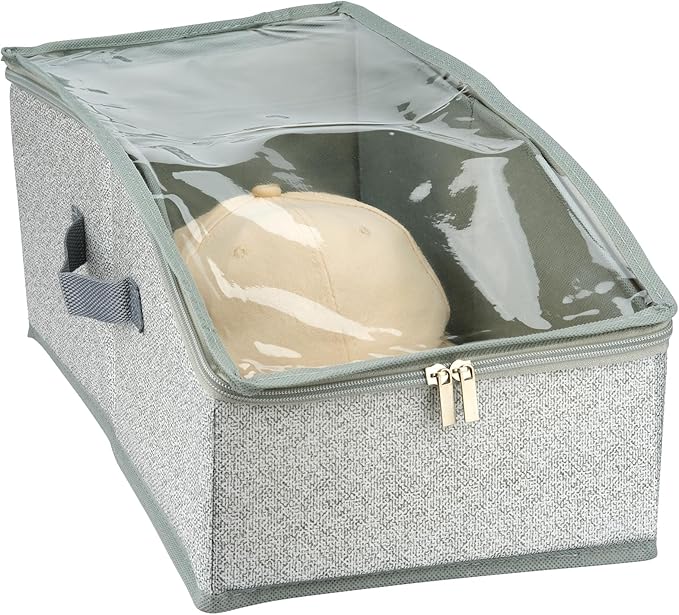 Hat Organizer for Baseball Caps,Stackable Hat Storage Box with Clear Window & Flip Lid,Hold Up to 12 Caps,Dust-Proof Closet Organizer (Grey)