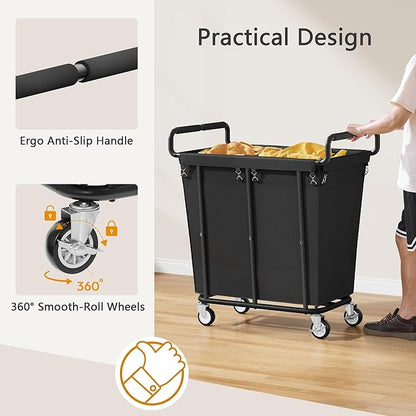 Laundry Hamper with Wheels, 250L Rolling Medium Laundry Basket for Clothes Storage, Heavy Duty Rolling Laundry Cart with Handle, Steel Frame, Waterproof Liner, 66 Gallons