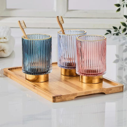 Makeup Brush Holder Organizer,Toothbrush Holders,Desk Pen Pencil Holder,Multifunctional Vintage Glass Brush Cup(A3-24-US)