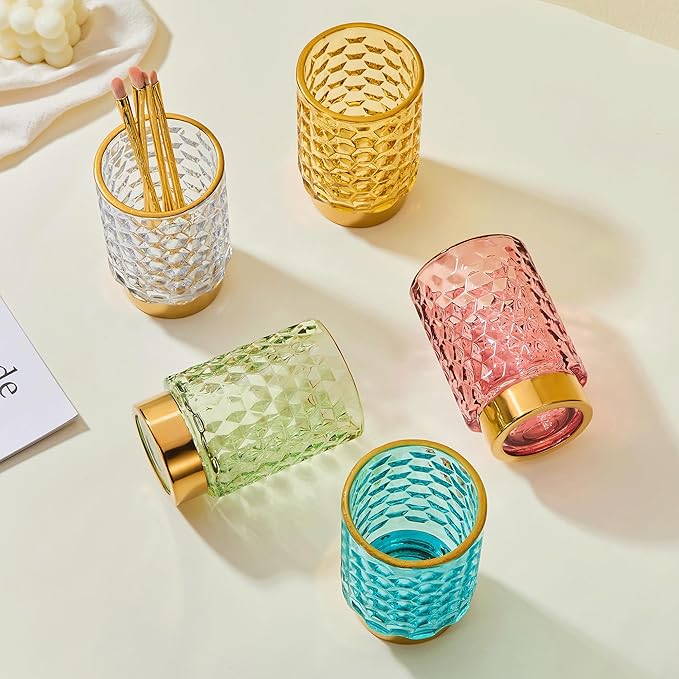 Makeup Brush Holder Organizer,Toothbrush Holders,Desk Pen Pencil Holder,Multifunctional Vintage Glass Brush Cup（A46-1-US）