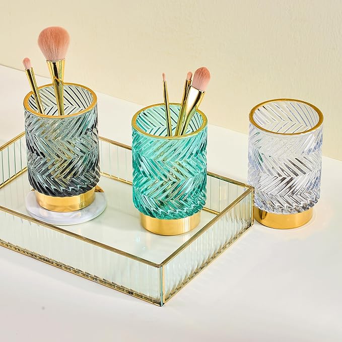 Makeup Brush Holder Organizer,Toothbrush Holders,Desk Pen Pencil Holder,Multifunctional Vintage Glass Brush Cup（A40-7-US）