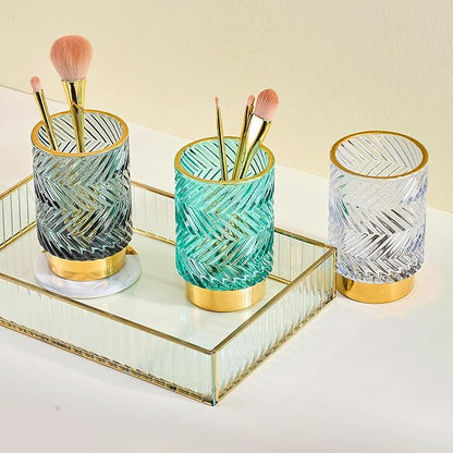 Makeup Brush Holder Organizer,Toothbrush Holders,Desk Pen Pencil Holder,Multifunctional Vintage Glass Brush Cup（A40-7-US）