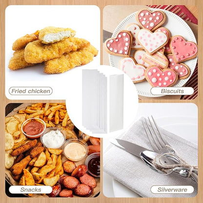 300 Pcs Paper Silverware Bags 10" x 3" Kraft Pretzel Rod Churro Paper Lunch Bags for Restaurant Flatware Holder Chopsticks Holder Wedding Party Tableware (White)
