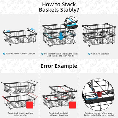 Deep freezer organizer bins-Fit 10 to 20 Cu.FT，6 Pcs stackable wire baskets for freezer，Vegetable Fruit Basket，kitchen countertop organizer，pantry organizers and storage，Expandable length 11.42-17.91"