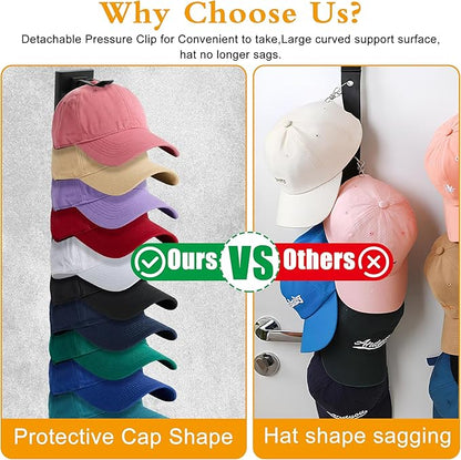 Hat Racks for Baseball Caps,Hats Rack Organizer Hold Up to 20 Hats,Hat Organizer for Baseball Caps Hat Holder Storage Display Adhesive/Wall Drilled for Wall,Door,Closet,Hat Racks for wall (1PK, Black)