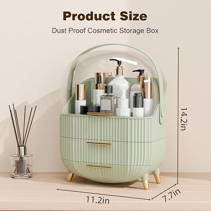 lurcns Makeup Organizers and Storage, Make up Organizer for Vanity Cosmetics Skincare Organizers With Lid and Drawers Display Cases for Countertop（Light Green）