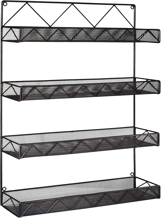 AMT 4 Tier Nail Rack, Pack Metal Wall Mount Organizer, Essential Oils Organizer, Pantry Cabinet Door Shelf Storage. Hanging Display for Spice Jars, Nail Polish, Cosmetic Beauty Bottles