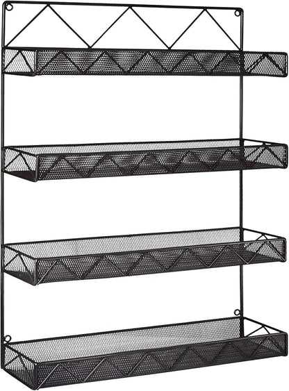 AMT 4 Tier Nail Rack, Pack Metal Wall Mount Organizer, Essential Oils Organizer, Pantry Cabinet Door Shelf Storage. Hanging Display for Spice Jars, Nail Polish, Cosmetic Beauty Bottles
