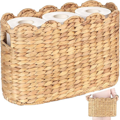 Toilet Paper Storage Baskets, Scalloped Water Hyacinth Baskets , Wicker Scalloped Basket for Storage, Toilet Papers Holder Wicker Basket, Toilets Paper Organizer, Bathroom Accessories Organizer...