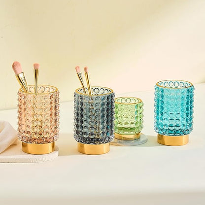 Makeup Brush Holder Organizer,Toothbrush Holders,Desk Pen Pencil Holder,Multifunctional Vintage Glass Brush Cup(A38-14-US/Pink/L)