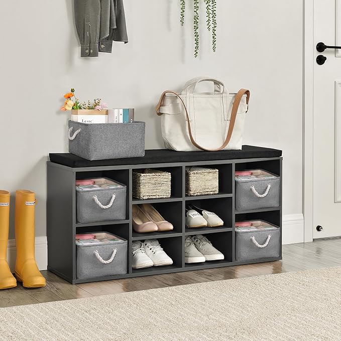 Storage Bins with Sturdy Cotton Handles(1 Pack), Fabric Storage Baskets for Organizing use for Office & Home, Book, Clothes, Toys, Closet Boxes (Large, Grey, 15.7x11.8x7.9 inches)
