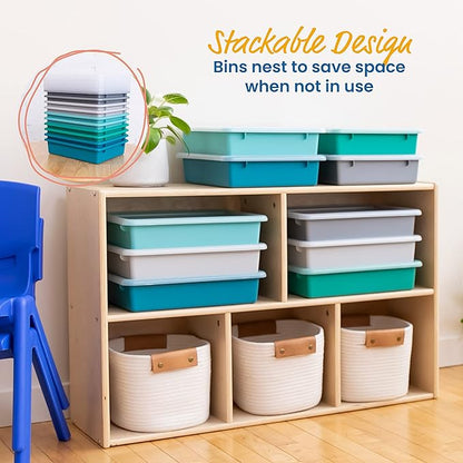 ECR4Kids Letter Size Plastic Tray Organizer with Lids, Small, Storage Bins, Contemporary, 10-Piece