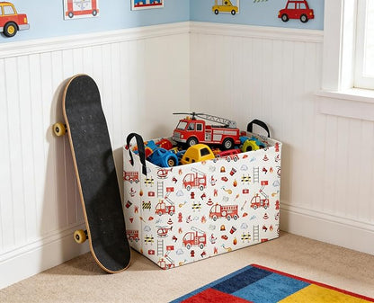 Sanjiaofeng Rectangular Fire Engine Storage Basket,Kids Toy Storage Bin,Nursery Hamper,Kids Storage Basket with Handles,Home Organizer,Books Box,Gift Baskets,Car Room Decor(Fire Engines)