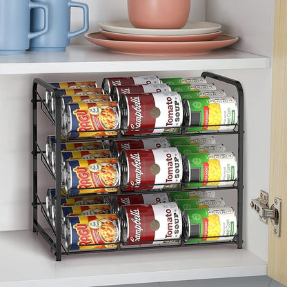 BTY Can Organizer for Pantry Stackable 2 Pack, Can Storage Organizer Rack Stacking Can Dispensers Small Space Holds up to 36 Cans for Pantry, Kitchen, Cabinet Black