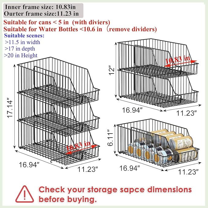 3 Pack Can Storage Organizer For Pantry,Stackble Widen Can Holder Rack With 3 Adjustable Dividers, Can Dispensers For Soup Soda Canned Food Water Bottle, Pop Drink Organizers for Cabinet Shelf